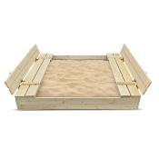 Grand bac à sable en bois 120 x 120  avec banc et couverle de fermeture